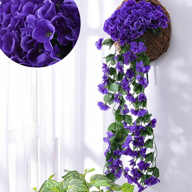 Cortinas de pared de flores de seda violeta - enredaderas artificiales de 85 cm con flores de 5 cm para decoración del hogar y la boda