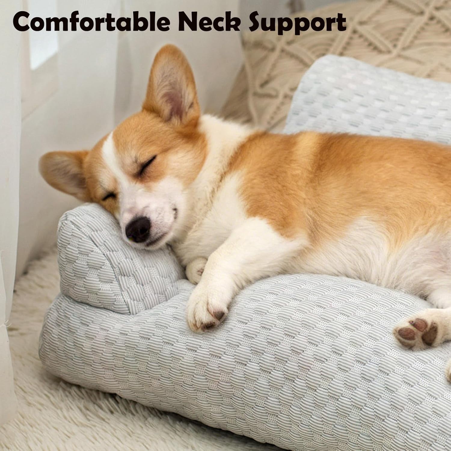 Dog Cooling Sofa Bed, Orthopedic Bolster Dog Sofa Bed, Breathable Sleeping Couch Pet Bed, Waterproof Lining and Nonskid Bottom, for Large Small Dogs & Cats (Blue, XL-35.43 * 21.65 * 9.84 in)