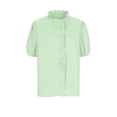 thumbnail image 4 of biudgviw Womens Short Sleeve Tops Striped Button Down Shirts Ruffle Stand Collar Work Cropped Blouses Trendy Clothing, 4 of 7