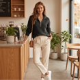thumbnail image 4 of Women's Fall Long Sleeve Quarter Zip Knit Sweater Pullover Tops, Ribbed Collared Mock Neck Loose Dressy Tops, Business Casual Winter Layering Outfits M, 4 of 9