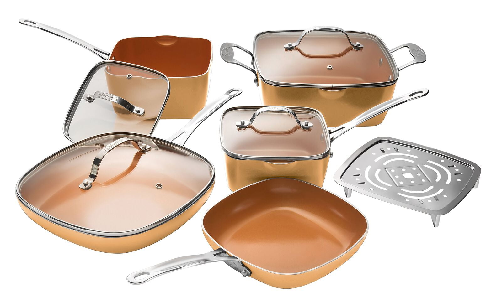 Gotham Steel Pots and Pans Set, 10 Piece Square Design with Ultra
