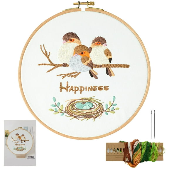 Blingpainting Embroidery Kit with Birds Pattern and Instructions, Embroidery kit for Beginners, Cross Stitch Set, Full Range of Stamped Embroidery Kits