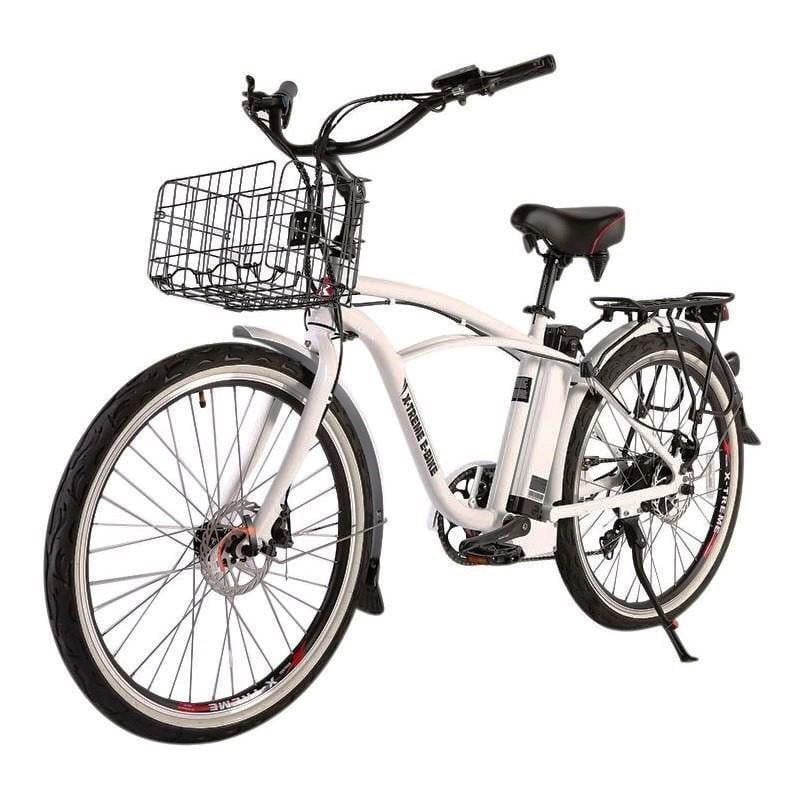 x-Treme Newport ELITE Max 36 Volt Step-Throug, Long Range Electric Beach  Cruiser Bicycle, White