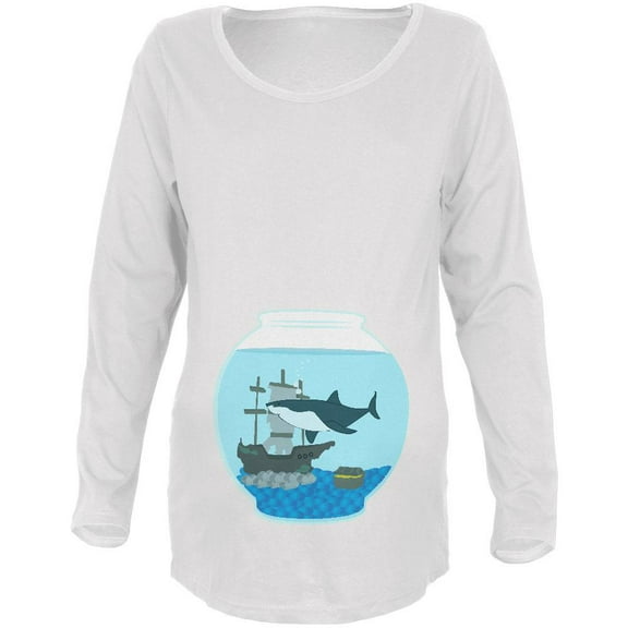 Fish Bowl Cute Shark Tank Maternity Soft Long Sleeve T Shirt White SM