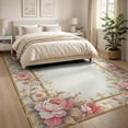thumbnail image 3 of ODIKA 8'x10' Washable Area Rug Bathroom Boho Scroll Oushak Rectangular Delicate Vintage Border for Living Room, Under Sectional, Family , Durable, Non-Slip, 3 of 7