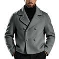 thumbnail image 7 of Hulanddfd Men's Pea Coat Turn Down Collar Double Breasted Short Wool Blend Jacket Casual Fall Winter Outerwear, 7 of 7