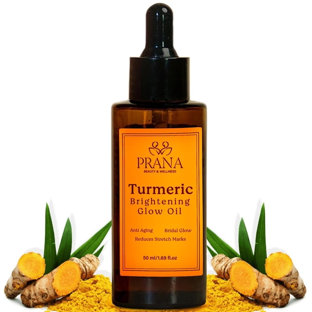 Prana Aceite iluminador de cúrcuma para el cuidado de la piel - Aceite corporal natural para cicatrices y estrías Hidratante antienvejecimiento para piel seca - Aceite facial y corporal - Todo tipo