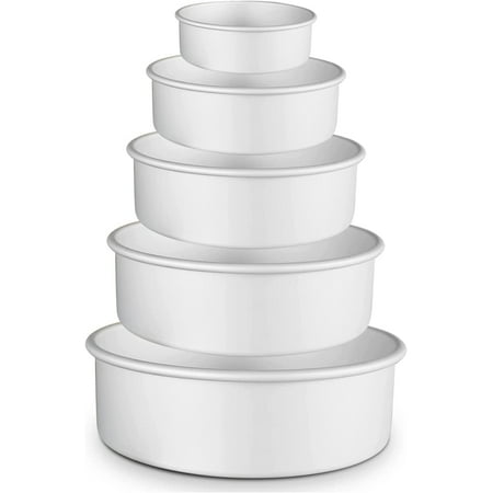 

EasySweetz Round Cake Pan - 5 Pcs Set - Anodized Aluminum Heavy Duty Easy Release 2” Deep (4” 6” 8” 10” 12” x 2”)