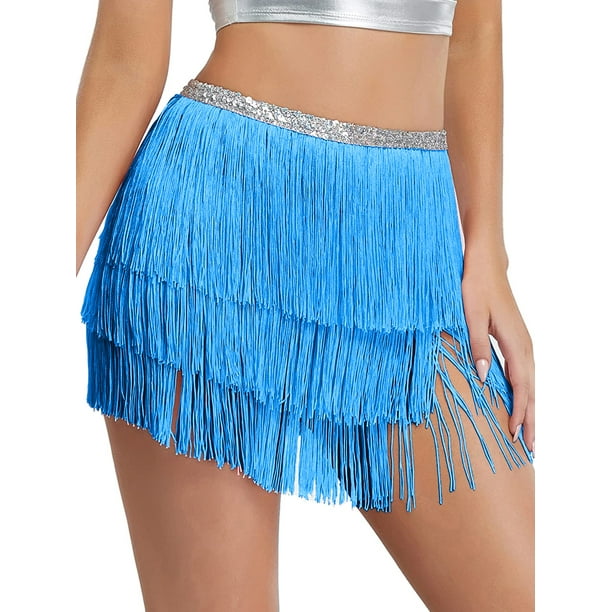 SUNSIOM Women Sequin Tassel Tutu Skirt Fringe Belly Dance Hip Scarf ...