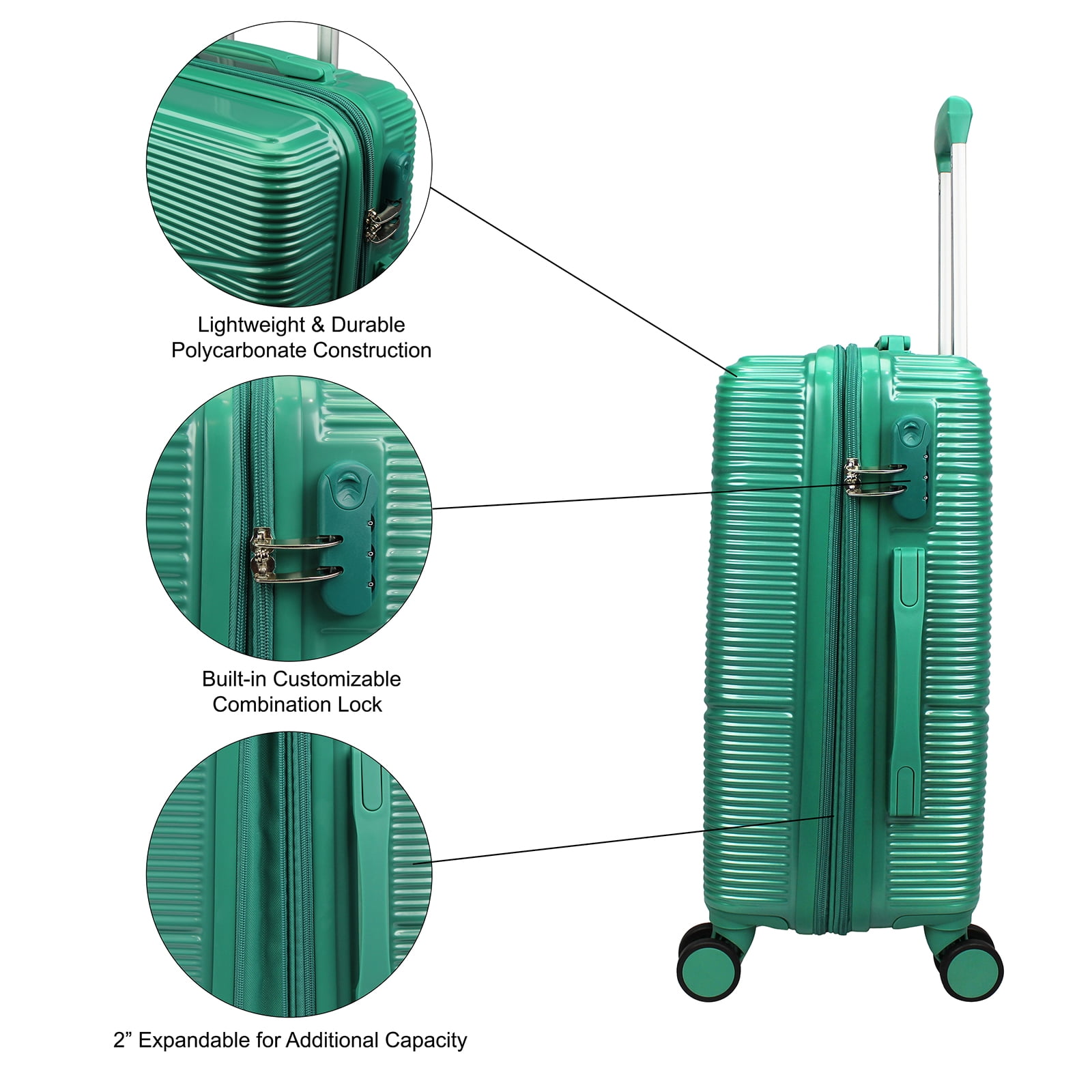 World Traveler Highways 2-Piece Hardside Carry-On Spinner Luggage Set - Green