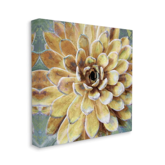 Yellow Painted Botanical Succulent Bloom Painting Botanical & Floral Gallery-Wrapped Canvas Print Wall Art, 17x17