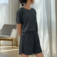 thumbnail image 4 of Juslio Pajamas for Women Short Sleeve Homewear Crewneck Tops and Elastic Waist Shorts Fashion 2 Piece Matching Pajamas Sets Free Size, 4 of 5