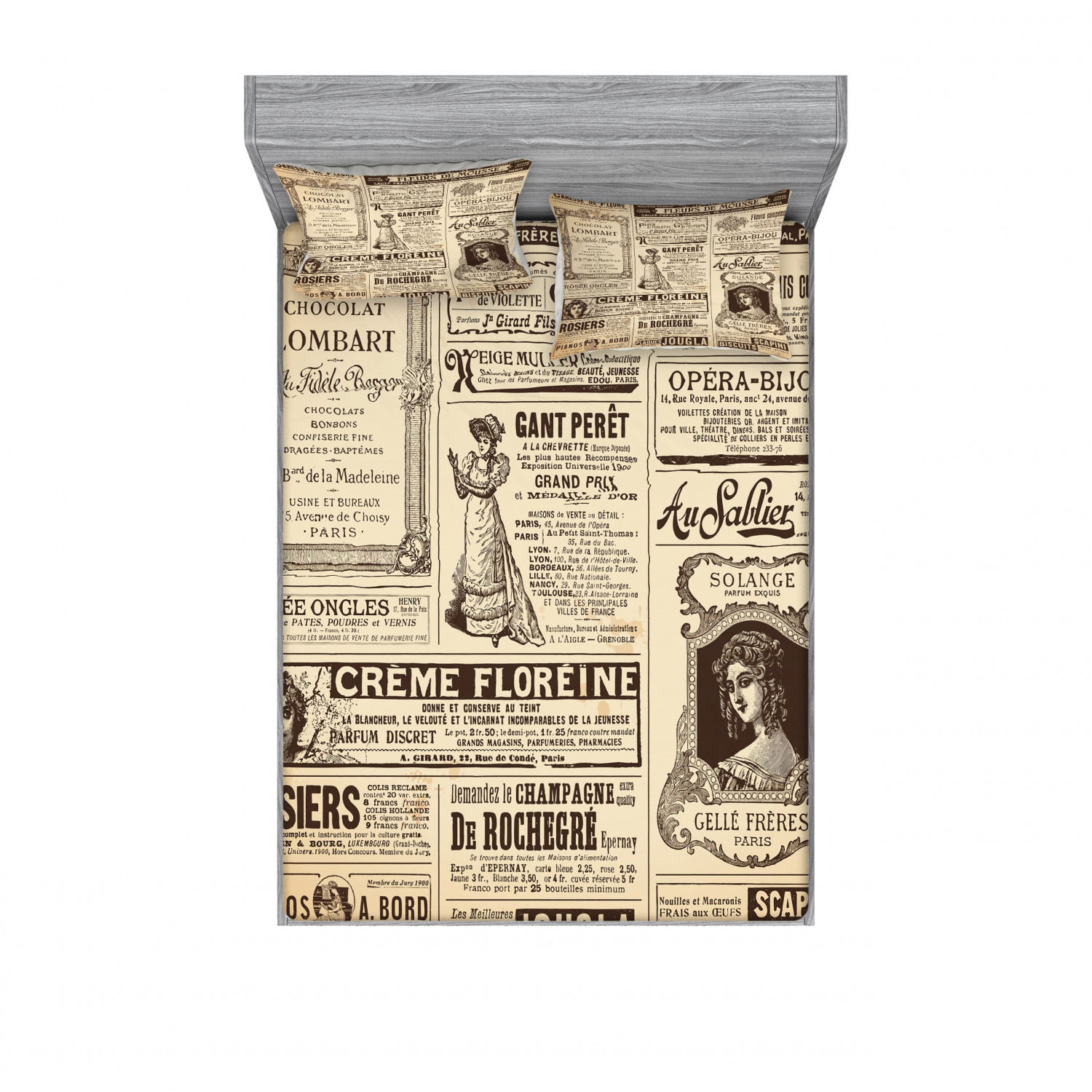 Paris Bedding Set with Sheet & Covers, Vintage Old Historic Newspaper