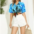 thumbnail image 6 of HAPPY BAY Button Down Shirt for Women Casual Beach Party Short Sleeve Tropical Vacation Blouse Shirt Summer Tee Hawaiian Shirts Blouses for Women M Palm Tree View, Lake Blue, 6 of 6
