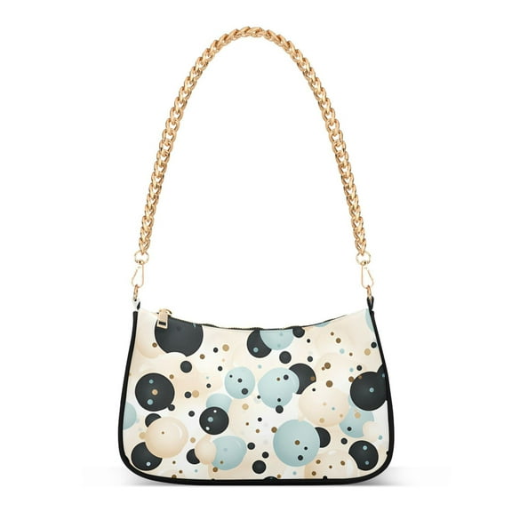 Womens Chain Shoulder Bag Polka Dots Classic Tote Handbags Fashion Clutch Hobo Purse with Zipper for Travel Casual