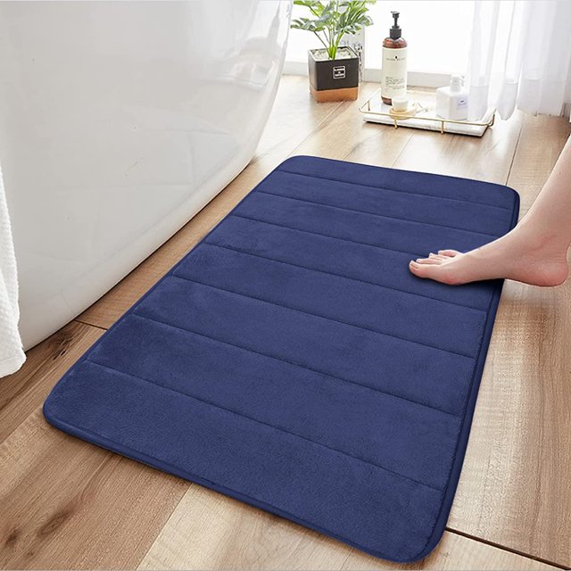 Memory Foam Bath Mat Non Slip Bathroom Rug, Blue Shower Floor Mat Super Absorb Machine Washable, Quick Dry Cozy Velvety Bath Rugs for Bathroom Toilet Bedroom (Blue, 100cm*160cm)