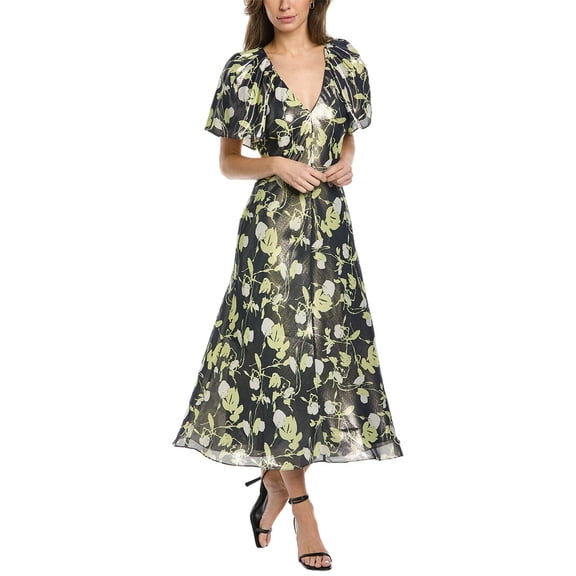 Tanya Taylor womens Evette Linen & Silk-Blend Mini Dress, 00, Metallic