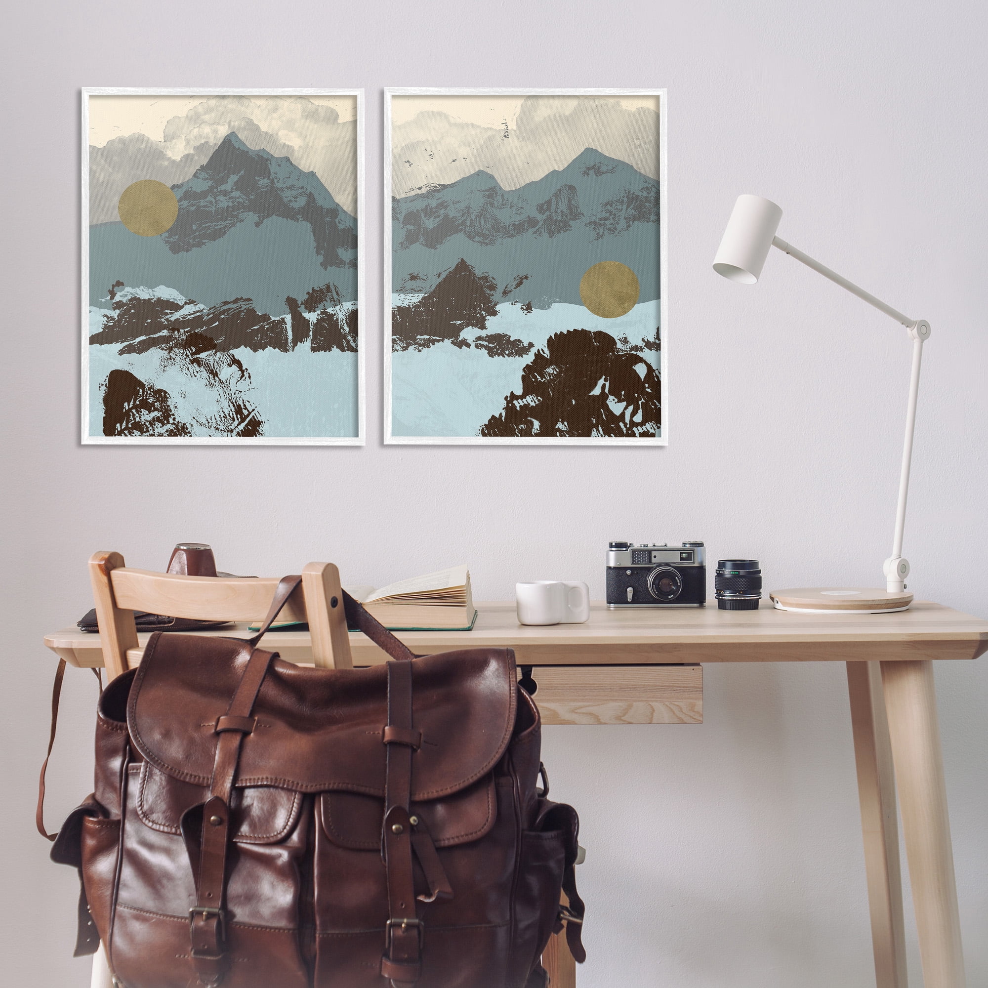 Stupell Industries Mountain Range over Abstract Landscape Painting White Framed Art Print Wall Art, 24 x 30, Set of 2