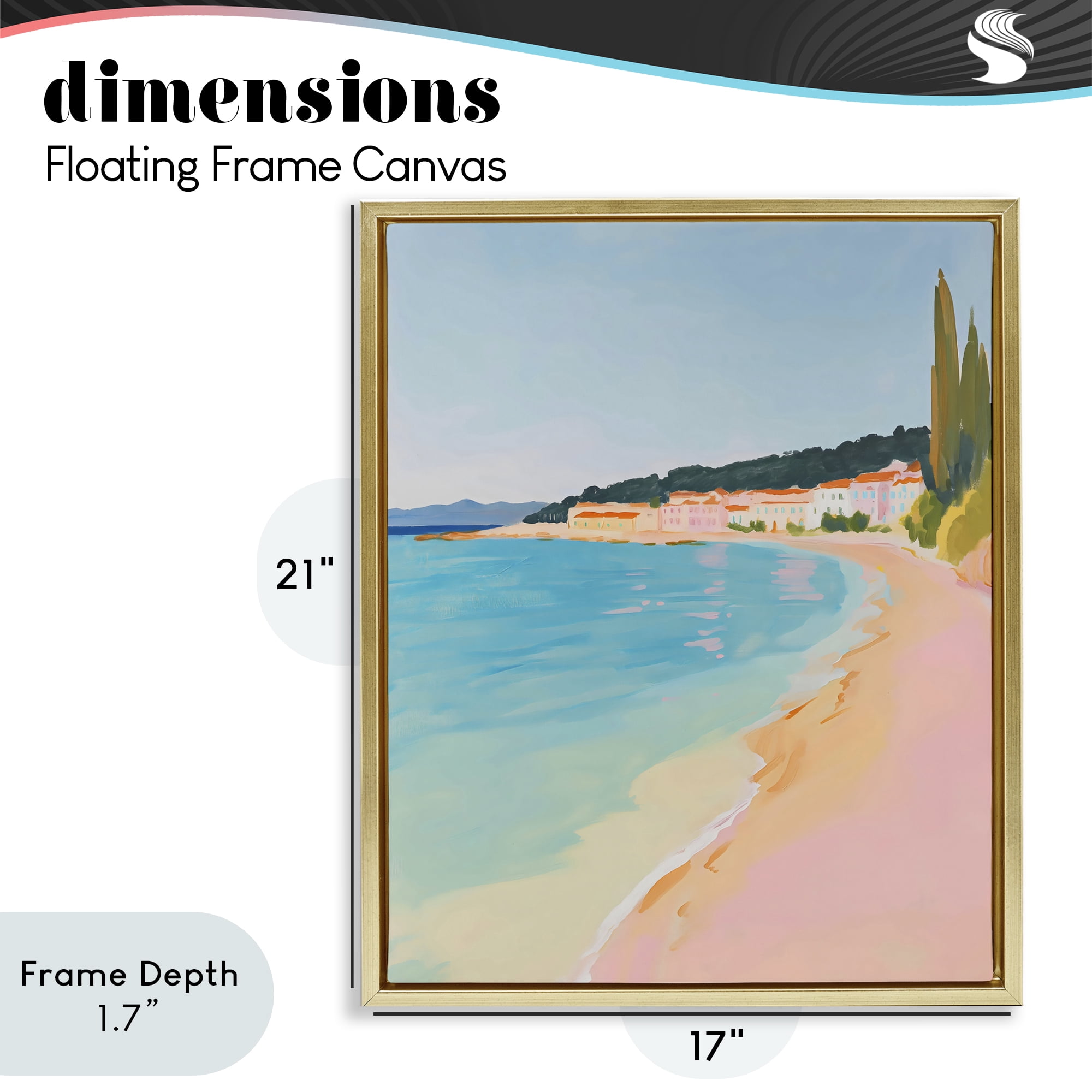 Stupell Industries Abstract Village By The Sea Gold Framed Floater Canvas Wall Art, design by The Prints Vibe