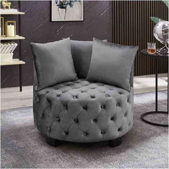 JERFIT Modern Velvet Accent Chair with Tufted Back and Crescent Shape for Living Room, Bedroom - Dark Gray