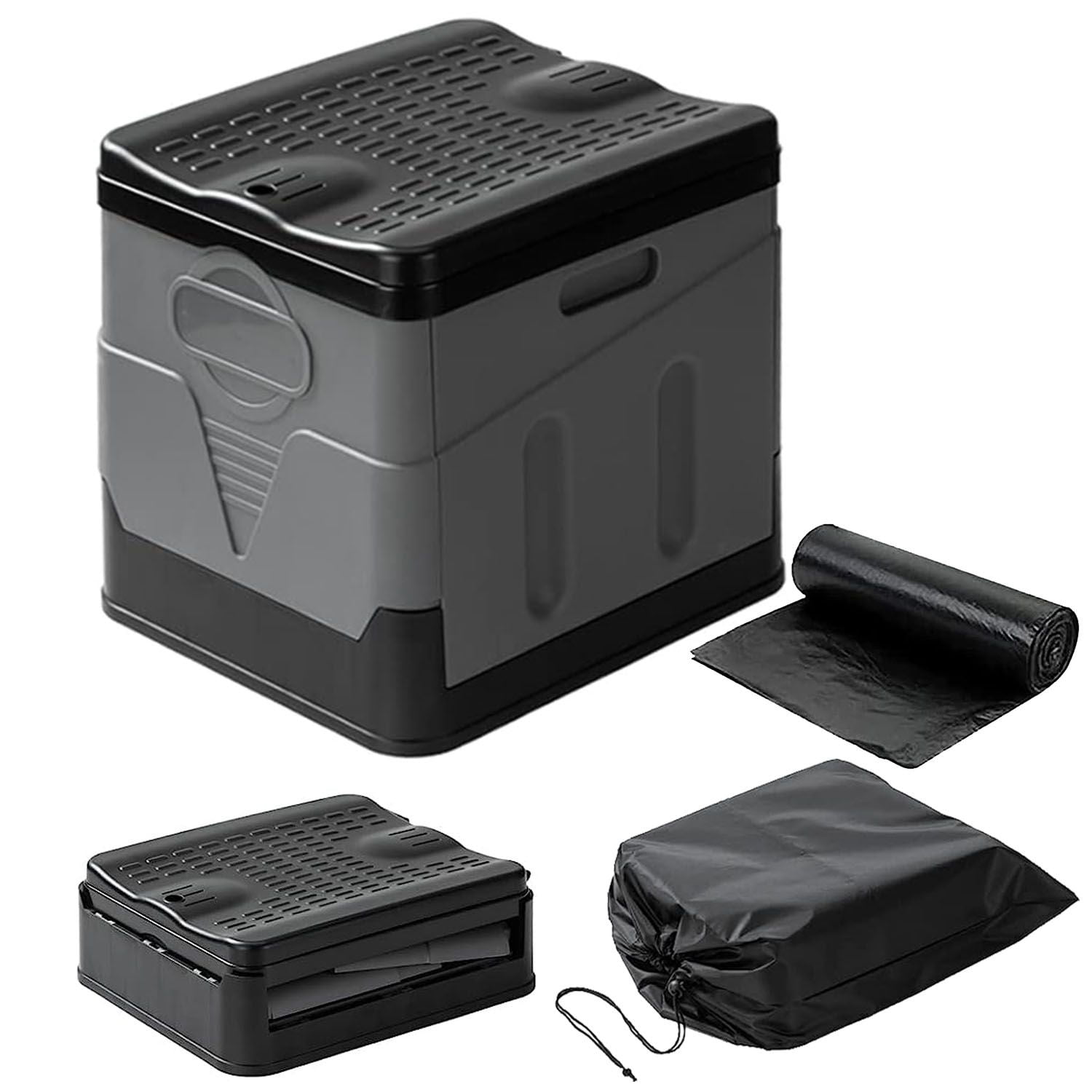 Portable Toilet with Carry Bag, Foldable Toilet with Lid Trash Bags for Car Indoor Outdoor Commode Travel, Camping, Tent, Hiking, Boating