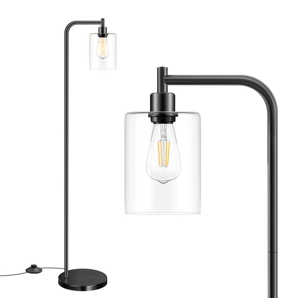 Lámpara de pie industrial Lamp Bosceos con pantalla de cristal negro E26