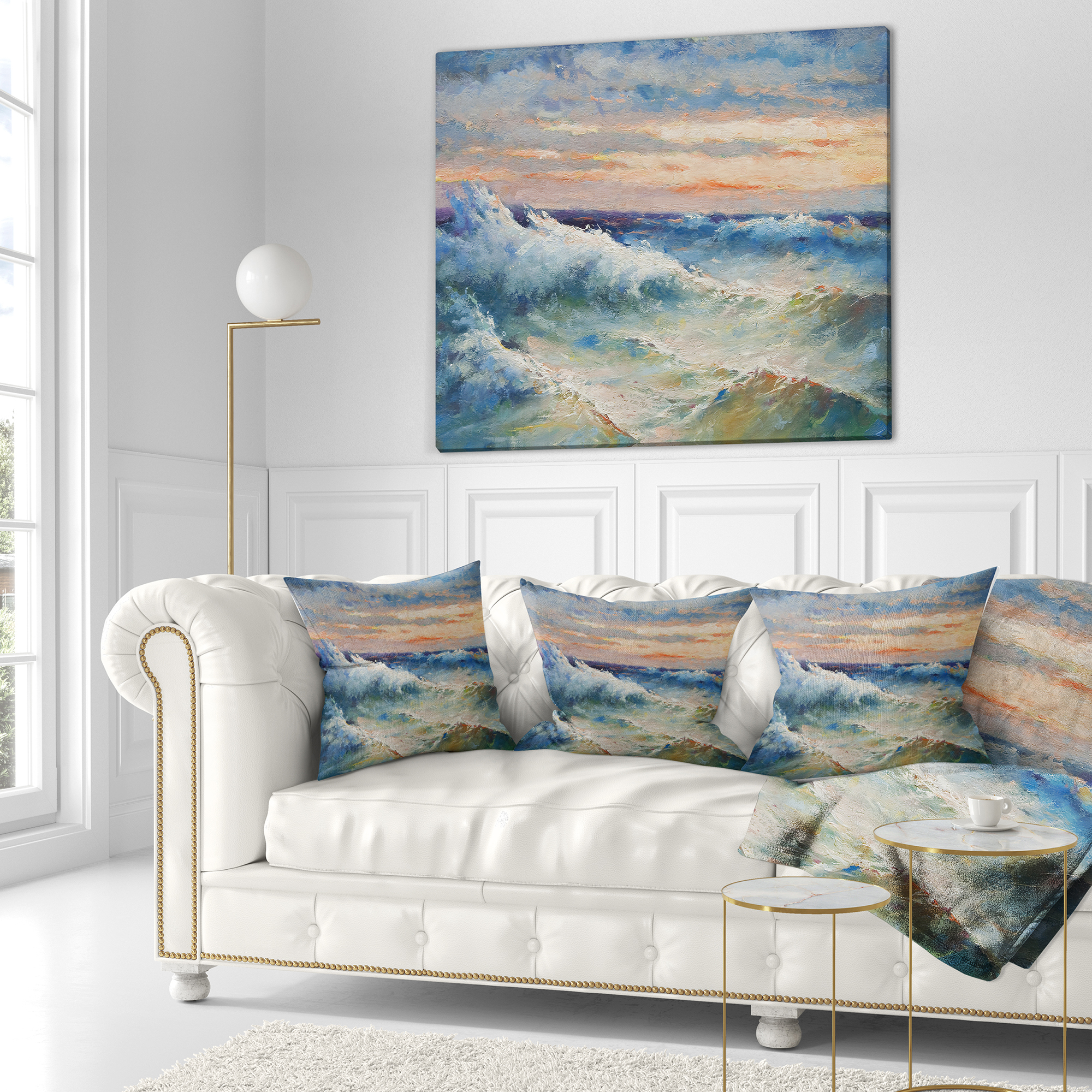 Designart Waves During Storm - Seascape Painting Throw Pillow - 18x18