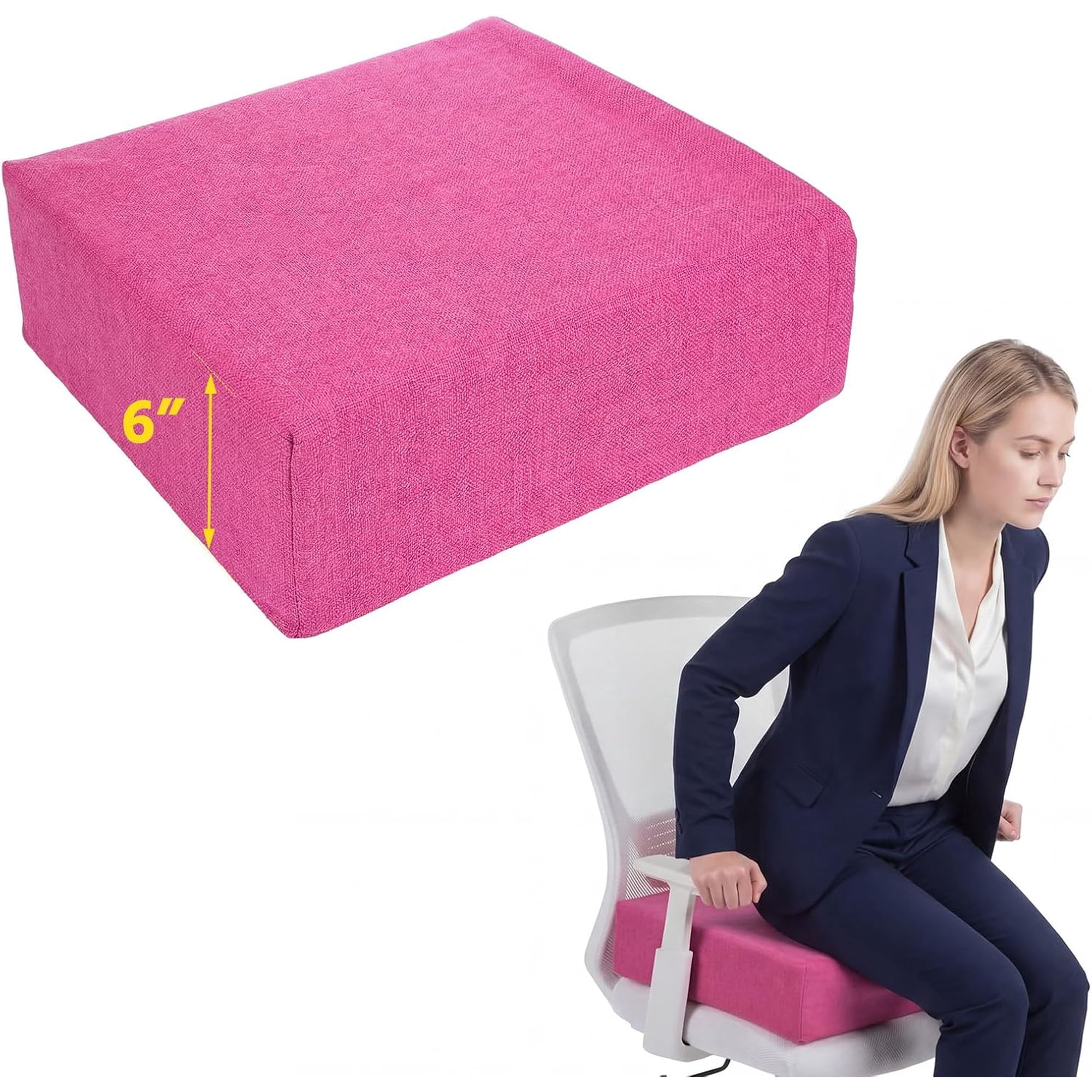 Chair Cushion Easy Rise for Elderly for Office Booster Cushion Linen Seat and Chair with Strap Foam Seat Pillow for Adults Seniors Wheelchair Office Patio(Rose Red,16 x 16 x 6 Inch)