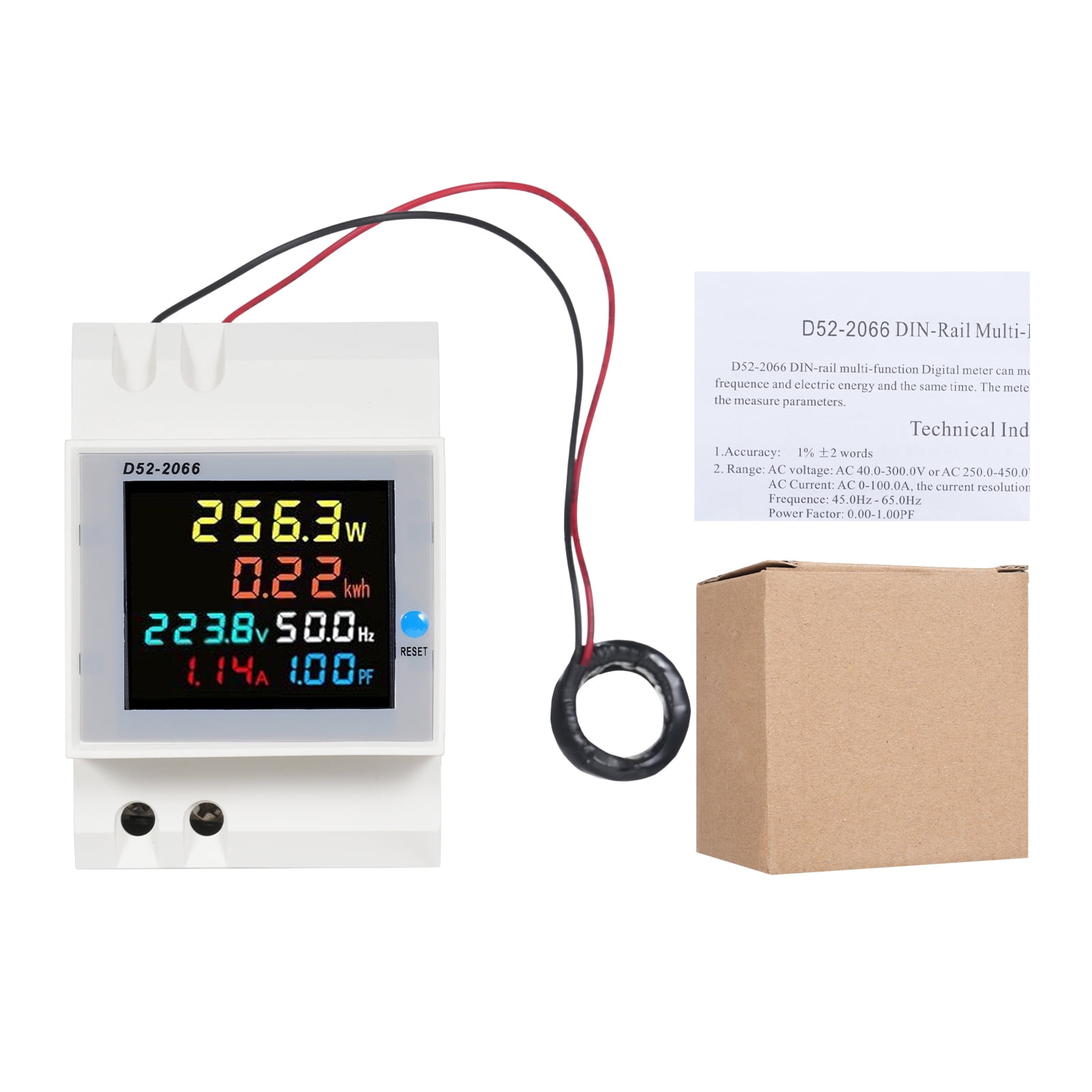 Energy 6 In 1 Digital Single Phase Energy Meter Tester Din Rail AC Monitor Voltage Current Power Factor Active KWH 100A Electricity Usage Monitor