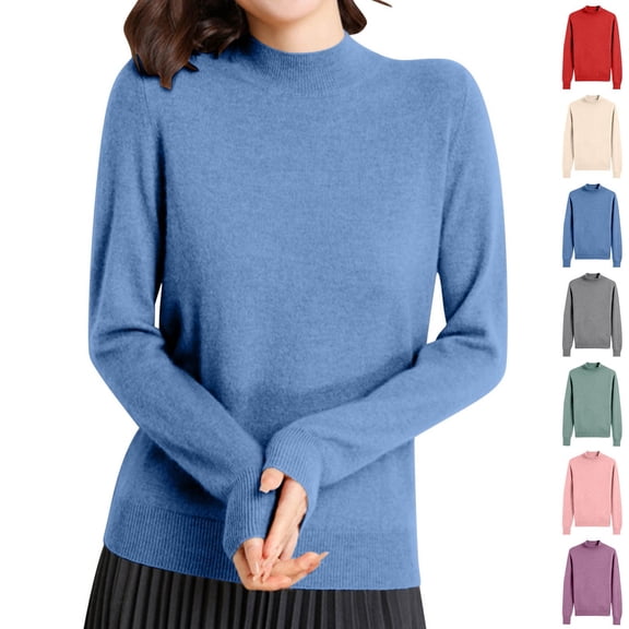 Hrsba Mock Neck Sweaters for Women Solid Color Long Sleeve Knit Base Layer Pullover Sweater