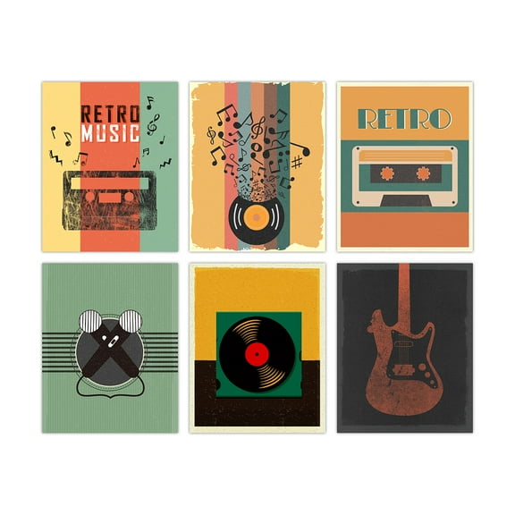 1set Vintage Music Canvas Prints Wall Art unframed Record Pictures Microphone Guitar Colorful Painting Wall Art Pop Retro Trendy style Home Party Wall Decor Prints for Bedroom Living Room