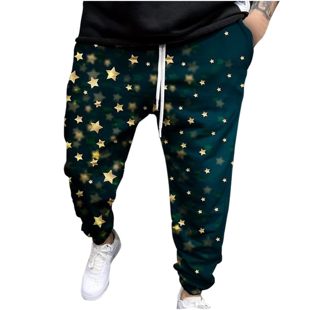 Pantalones de chándal de moda casual para hombres Pantalones elásticos impresos en 3D de Navidad Pompotops oipoqjl42552