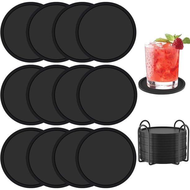 12PCS Posavasos para Mesa con Soporte, Portavasos de Silicona Antideslizantes, Posavasos para Bebidas Protección para Mesa para Vasos de Todos Los, Adapta Bar Hogar Restaurante Cafeter