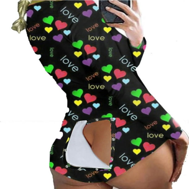 Pijamas de mujer Mono corto Bodycon con solapa para dormir(Negro carta-L) Nituyy Pijamas-GL715-FF65103G3