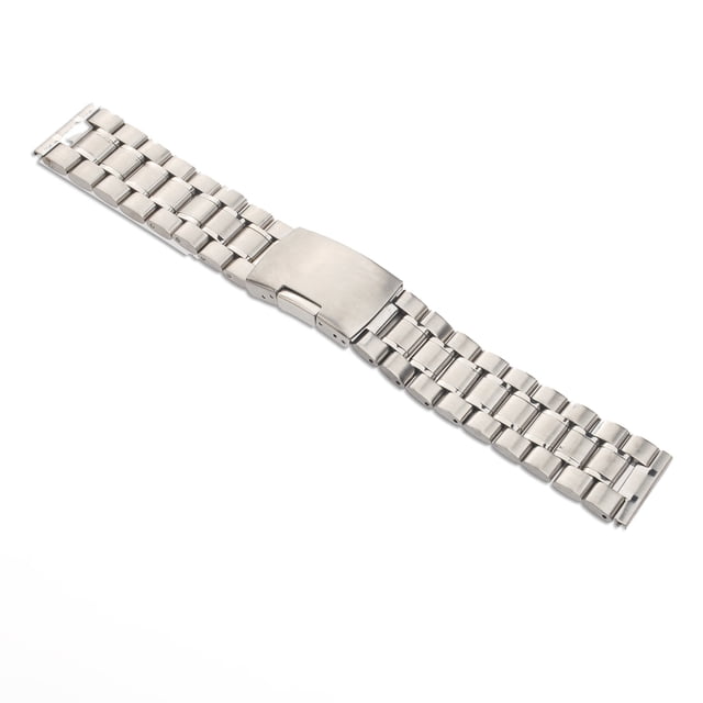 BRIGHTFUFU Pulsera de eslabones sólidos de acero inoxidable de 24 mm, correa de reloj, extremo recto con 2 pasadores de reloj, barras de resorte (plateado)