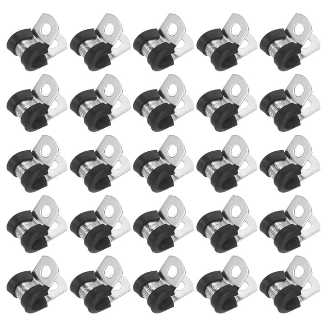 Uxcell 25 Paquete de Abrazaderas de Cable 6 mm Acero Inoxidable 304 Goma Forma R para Tubo