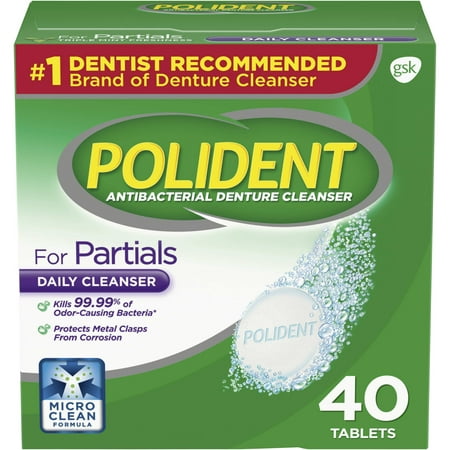 Polident Partials Antibacterial Denture Cleanser Effervescent Tablets, 40