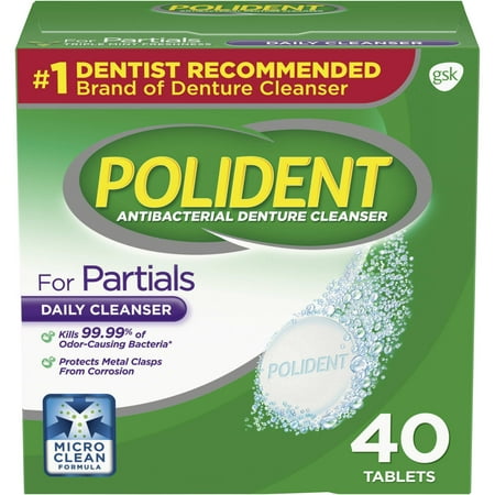 Polident Partials Antibacterial Denture Cleanser Effervescent Tablets, 40 count