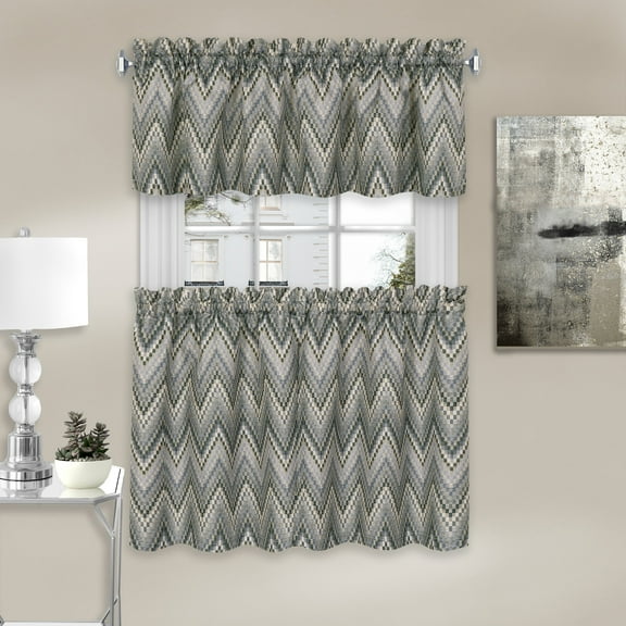 Simple Elegance by Ben&Jonah Lyla Window Curtain Tier Pair and Valance Set - 58"W x 36"L - Charcoal