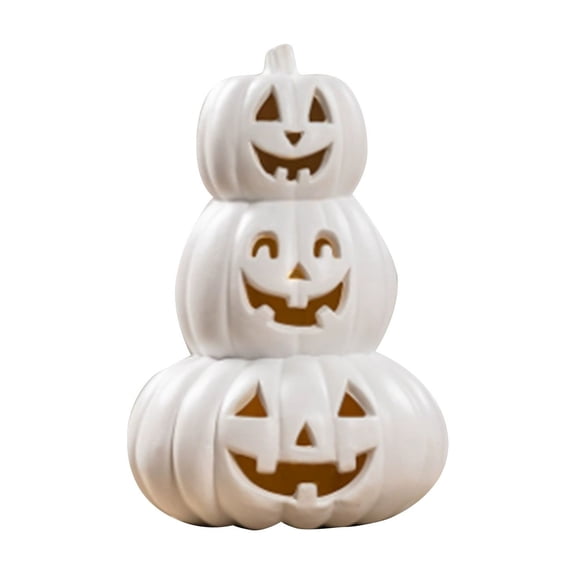 ZJNGJC Lantern Pumpkin Decoration – 3-Tier Light-Up Halloween Decoration – Indoor/Outdoor Fall Decor with Happy Ghost Faces – Cute Pumpkin Tower for Porch Tabletop White