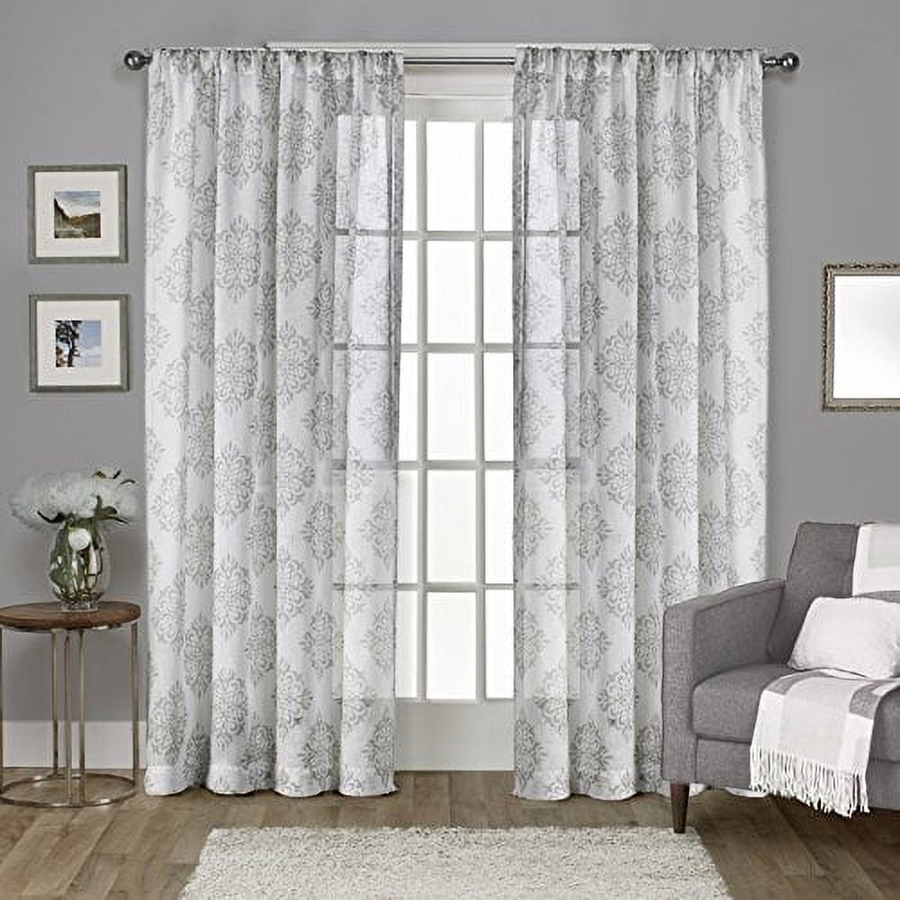 Exclusive Home Nagano Medallion Belgian Linen Rod Pocket Curtain Panel Pair, 54"x96", Dove Grey