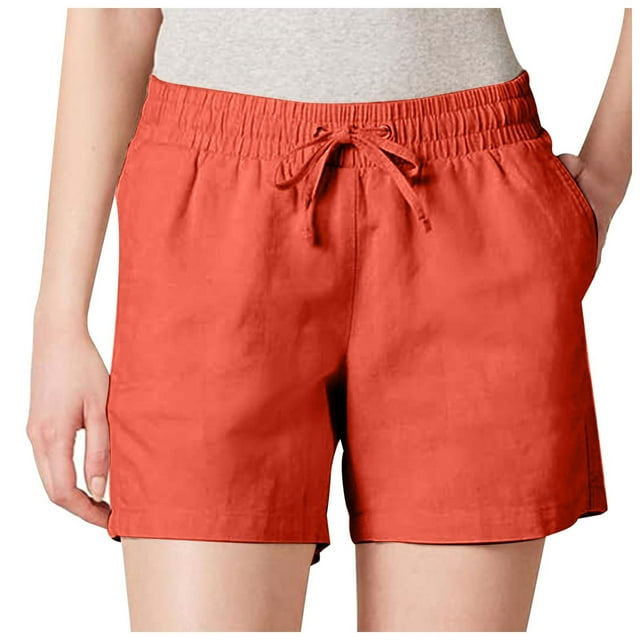 Bmisegm Womens 5 Inch Inseam Drawstring Linen Blend Short Pants for Women Orange XXL