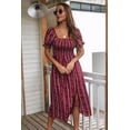 thumbnail image 2 of Aztec Print Puff Sleeve Slit Dress for Women Mid Calf Length, 2 of 3