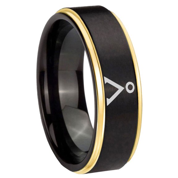 Stargate Step Edge Black And Gold Tungsten Men's Ring 10MM
