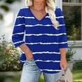 thumbnail image 4 of Plus Size 3/4 Sleeve Tops for Women Trendy Casual V Neck Striped Print Graphic Tee Loose Fit Summer Fall Tshirts (4XL, Blue), 4 of 6
