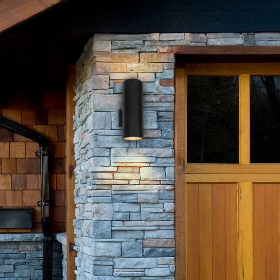 Maxxima LED Cylinder Outdoor Wall Wash, Up and Down Sconce Light, 24 Watt, 2300 Lumens, 5 CCT 2700K-5000K, Dusk to Dawn Sensor