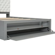 Euroco Wood Queen Platform Bed with Storage Headboard, Drawer and Shoe Cabinet for Living Room, Gray
