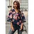 thumbnail image 3 of ABPHQTO Blusa de mujer floral roja con manga 3/4 acampanada, 3 of 5