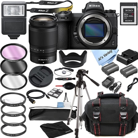 Nikon Z6II Mirrorless Digital Camera 24.5MP W/Nikkor Z DX 24-200mm f/4-6.3 VR Lens + 64GB Memory + Case + Tripod + Filters 36pc Bundle(International Model)