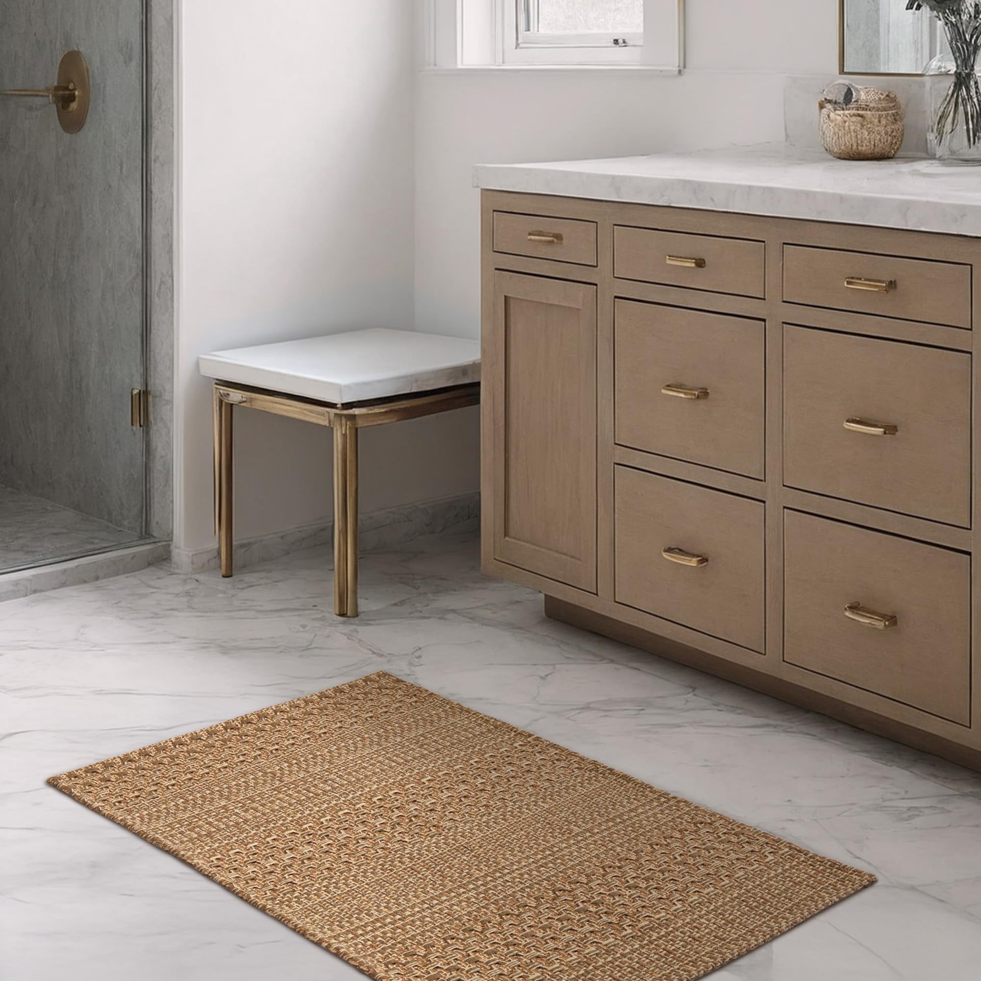 MatEssenz Boho Rug 2x3, Small Area Rug for Entryway Kitchen, Machine Washable Non-Slip Woven Rug, Vintage Geometric Indoor Doormat, Light Taupe Brown